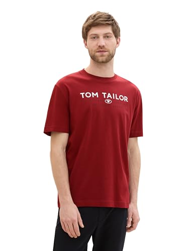 TOM TAILOR Herren 1043276 Basic T-Shirt mit Logo-Print, 13721-Burgundy Dark Red, M TOM TAILOR Herren 1043276 Basic T-Shirt mit Logo-Print, 13721-Burgundy Dark Red, M von TOM TAILOR