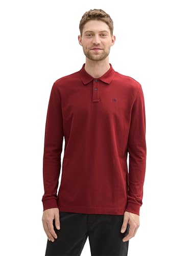 TOM TAILOR Herren 1043278 Longsleeve Basic Piqué Poloshirt, 13721-Burgundy Dark Red, L von TOM TAILOR