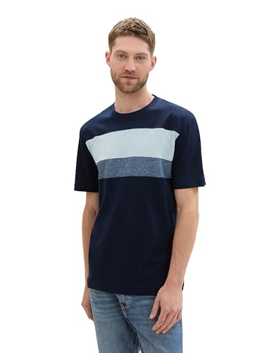 TOM TAILOR Herren 1043279 Basic T-Shirt mit Colorblock Cutlines, 10668-Sky Captain Blue, M von TOM TAILOR