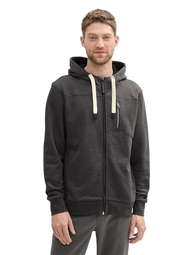TOM TAILOR Herren 1043281 Sweatjacke mit Reißverschluss, 10617-Black Grey Melange, Large von TOM TAILOR