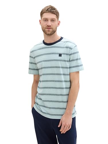 TOM TAILOR Herren 1043287 Basic T-Shirt mit Streifen, 36154-Mock Twist Mint White Stripes, L von TOM TAILOR