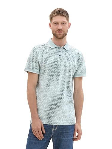 TOM TAILOR Herren 1043290 Basic Piqué Poloshirt mit geometrischem Print, 35991-Light Blue Triangle Design, Large von TOM TAILOR