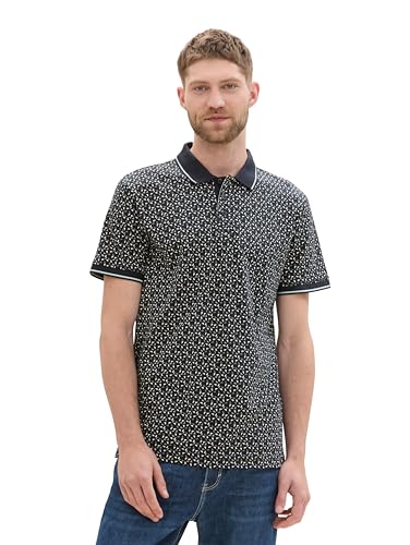 TOM TAILOR Herren 1043290 Basic Piqué Poloshirt mit geometrischem Print, 35992-Navy Triangle Design, Small von TOM TAILOR
