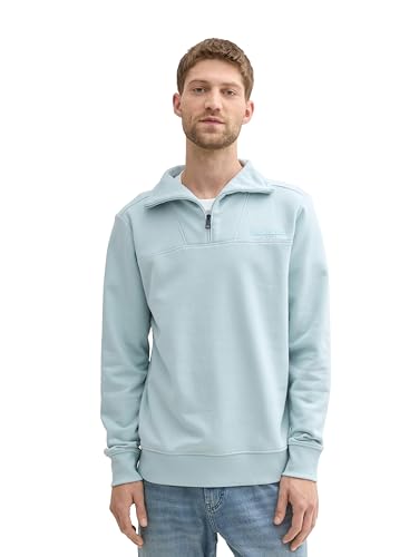 TOM TAILOR Herren 1043293 Troyer Sweatshirt mit Logo-Print, 30463-Dusty Mint Blue, L von TOM TAILOR