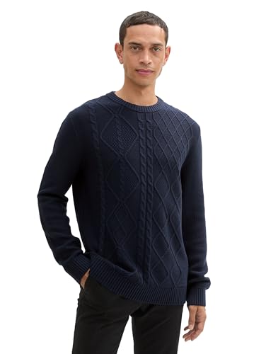 TOM TAILOR Herren 1043343 Basic Pullover mit Struktur, 10668-Sky Captain Blue, Medium von TOM TAILOR