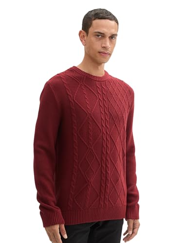 TOM TAILOR Herren 1043343 Basic Pullover mit Struktur, 13721-Burgundy Dark Red, Medium von TOM TAILOR