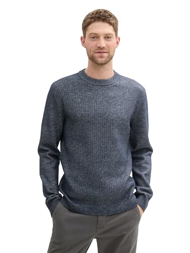 TOM TAILOR Herren 1043346 Basic Pullover in melierter Optik, 34175-Sky Captain Blue White Core, XXXL von TOM TAILOR
