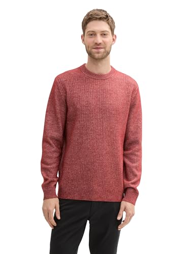 TOM TAILOR Herren 1043346 Basic Pullover in melierter Optik, 36327-Dark Burgundy Red White Core, Large von TOM TAILOR