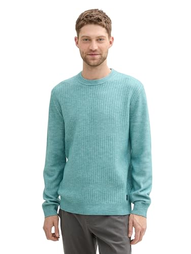 TOM TAILOR Herren 1043346 Basic Pullover in melierter Optik, 36329-Tropical Teal White Core, Large von TOM TAILOR