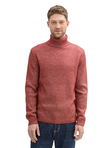 TOM TAILOR Herren 1043347 Basic Rollkragenpullover in melierter Optik, 36327-Dark Burgundy Red White Core, Large von TOM TAILOR