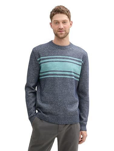 TOM TAILOR Herren 1043348 Strickpullover mit Colorblock-Streifen, 36198-Navy Teal Stripe Design, XXXL von TOM TAILOR