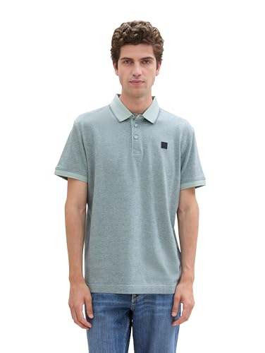 TOM TAILOR Herren 1043379 Basic Jersey Poloshirt mit Punkte-Struktur, 36183-Mint Blue Grindle, M von TOM TAILOR