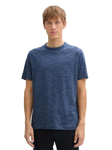 TOM TAILOR Herren 1043381 Basic T-Shirt mit Brusttasche, 36172-Nighttime Blue Multi Inject, L von TOM TAILOR