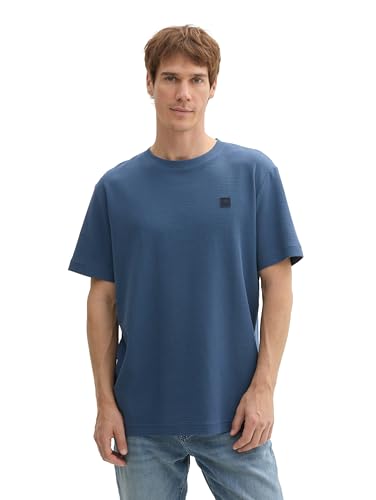 TOM TAILOR Herren 1043386 Basic T-Shirt mit Struktur, 26779-Nighttime Blue, Small von TOM TAILOR