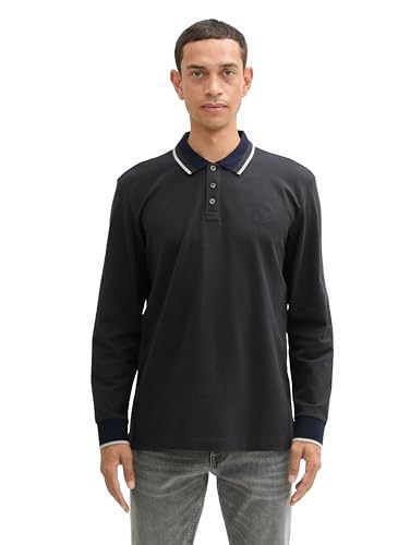 TOM TAILOR Herren 1043419 Longsleeve Basic Piqué Poloshirt, 36497-Dark Rosin Green Twotone Pique, XXL von TOM TAILOR