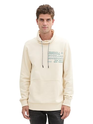 TOM TAILOR Herren 1043422 Basic Hoodie mit Schalkragen und Schriftzug, 27469-Smooth Light Sand, M von TOM TAILOR