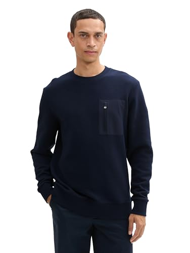TOM TAILOR Herren 1043426 Basic Sweatshirt mit Brusttasche, 10668-Sky Captain Blue, XL von TOM TAILOR