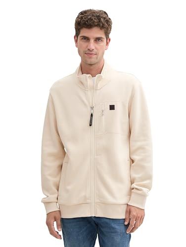 TOM TAILOR Herren 1043427 Sweatjacke mit Stehkragen und Reißverschluss, 27469-Smooth Light Sand, XXL von TOM TAILOR