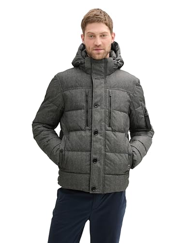 TOM TAILOR Herren 1043707 Pufferjacke mit Abnehmbarer Kapuze, 28007-Grey Garment Dye Structure, XXL von TOM TAILOR