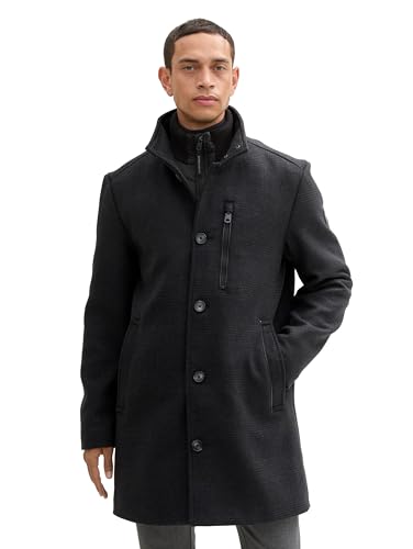 TOM TAILOR Herren 1043708 Wollmantel mit Knopfleiste, 35784-Anthra Tonal Regular Check, XL von TOM TAILOR