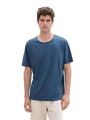 TOM TAILOR Herren 1043717 Basic T-Shirt mit kleinem Logoprint, 26779-Nighttime Blue, L von TOM TAILOR