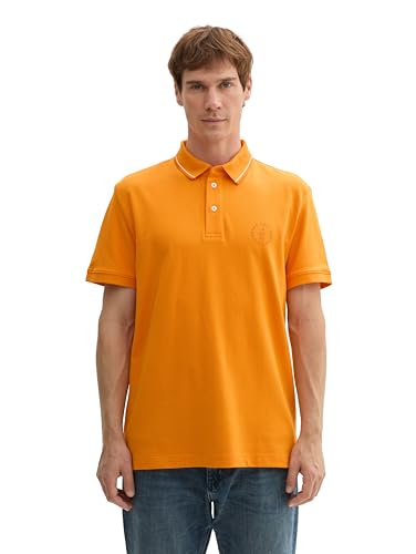 TOM TAILOR Herren 1043721 Basic Piqué Poloshirt mit Logo-Print, 12392-Fresh Pepper Orange, L von TOM TAILOR