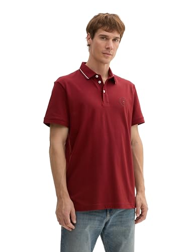 TOM TAILOR Herren 1043721 Basic Piqué Poloshirt mit Logo-Print, 13721-Burgundy Dark Red, L von TOM TAILOR