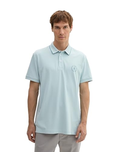 TOM TAILOR Herren 1043721 Basic Piqué Poloshirt mit Logo-Print, 30463-Dusty Mint Blue, L von TOM TAILOR