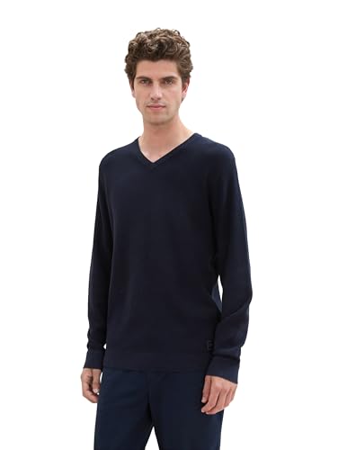 TOM TAILOR Herren 1044444 Basic Strickpullover mit V-Ausschnitt, 13160-Knitted Navy Melange, XX-Large von TOM TAILOR