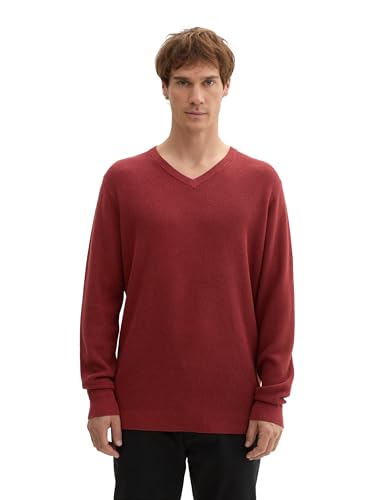 TOM TAILOR Herren 1044444 Basic Strickpullover mit V-Ausschnitt, 35676-Burgundy Dark Red Melange, Large von TOM TAILOR