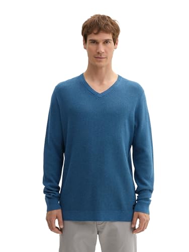 TOM TAILOR Herren 1044444 Basic Strickpullover mit V-Ausschnitt, 36295-Dark Teal Melange, Medium von TOM TAILOR