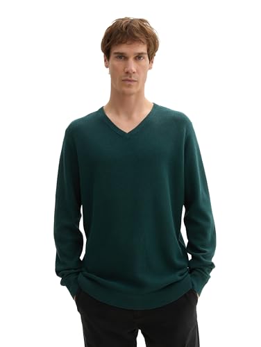 TOM TAILOR Herren 1044444 Basic Strickpullover mit V-Ausschnitt, 36296-Dark Tree Green Melange, Medium von TOM TAILOR
