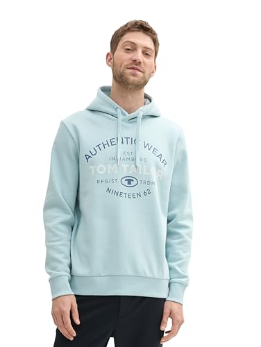 TOM TAILOR Herren 1044742 Basic Hoodie mit Logo-Print, 30463-Dusty Mint Blue, L von TOM TAILOR