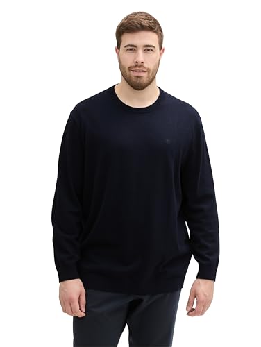 TOM TAILOR Herren 1044797 Plussize Basic Strickpullover mit Rundhalsausschnitt, 13160-Knitted Navy Melange, 3XL Größen von TOM TAILOR