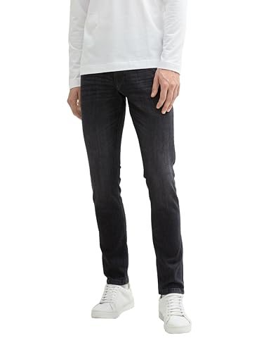 TOM TAILOR Herren Troy Slim Fit Jeans mit Stretch,10250 - Used Dark Stone Black Denim, 36/34 von TOM TAILOR