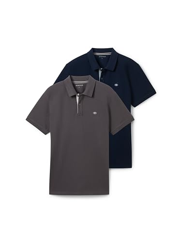 TOM TAILOR Herren 1044879 Doppelpack Poloshirt Basic mit Logo Print, 10899-Tarmac Grey, L von TOM TAILOR