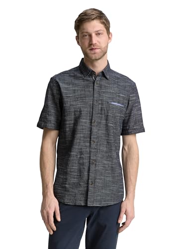 TOM TAILOR Herren 1046100 Hemd, 37897 - Navy Horizontal Structure, XXL EU von TOM TAILOR