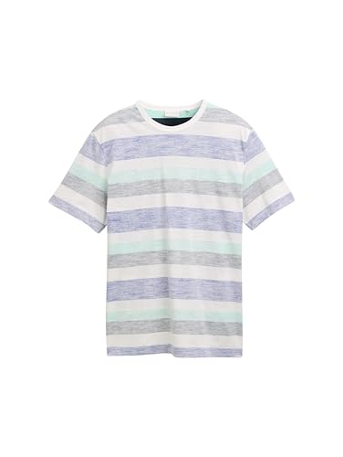 TOM TAILOR Herren 1046722 T-Shirt, 38128-Crest Blue Multi Color Stripe, L von TOM TAILOR