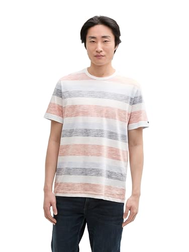 TOM TAILOR Herren 1046722 T-Shirt, 38130-Orange Multi Color Stripe, L von TOM TAILOR
