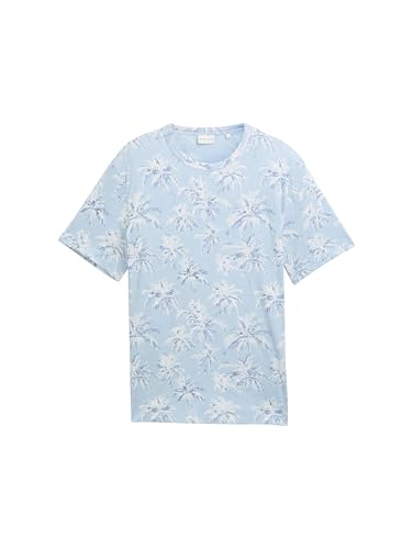 TOM TAILOR Herren 1046764 T-Shirt, 37973-Powder Blue Stripe Palm Design, L von TOM TAILOR