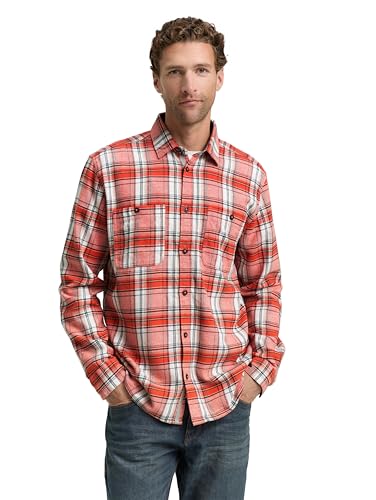TOM TAILOR Herren 1047337 Hemd, 38518-Tango Orange Multicolor Check, XXL von TOM TAILOR