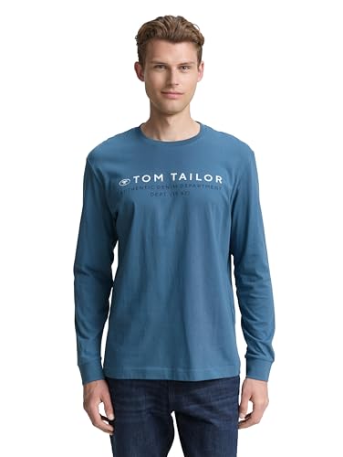 TOM TAILOR Herren 1047769 Longsleeve T-Shirt, 38224-Real Teal Blue, L von TOM TAILOR
