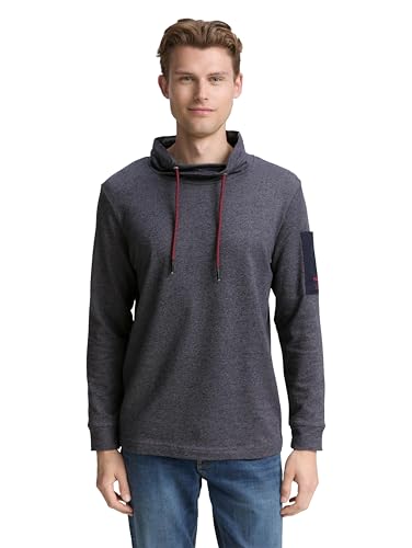 TOM TAILOR Herren 1047814 Longsleeve T-Shirt, 38817-Navy Grey Grindle Structure, XXL von TOM TAILOR