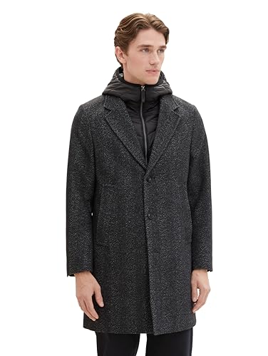 TOM TAILOR Herren 2-in-1 Karo Wollmantel mit abnehmbarer Innenjacke, deep herringbone structure, M von TOM TAILOR