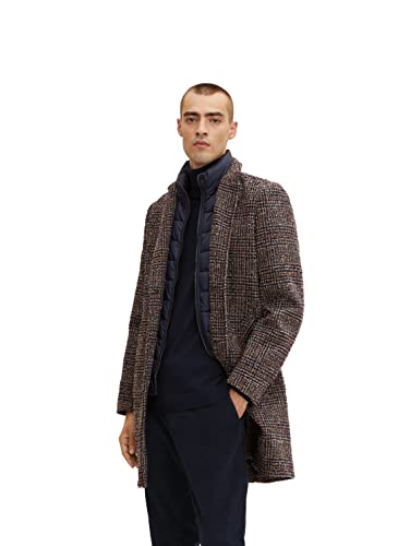 TOM TAILOR Herren 2-in-1 Wollmantel 1032505, 30506 - Blue Brown Boucle Wool Check, L von TOM TAILOR