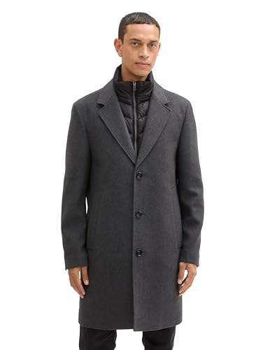 TOM TAILOR Herren 2-in-1 Wollmantel mit Abnehmbarer Innenjacke, 30504 - Dark Anthra Wool Structure, M von TOM TAILOR