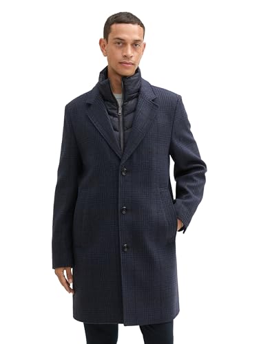 TOM TAILOR Herren 2-in-1 Wollmantel mit Abnehmbarer Innenjacke, 35782 - Navy Tonal Big Check, L von TOM TAILOR