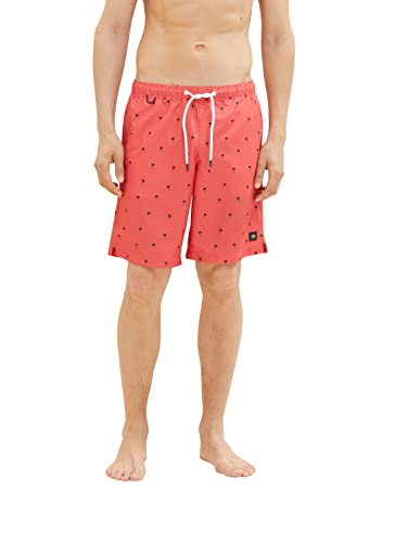 TOM TAILOR Herren Badeshorts mit Muster 1035051, 31479 - soft berry red palm design, S von TOM TAILOR