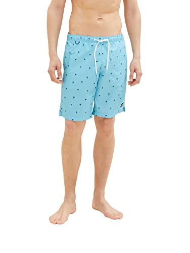 TOM TAILOR Herren Badeshorts mit Muster 1035051, 31480 - rainy sky blue palm design, L von TOM TAILOR