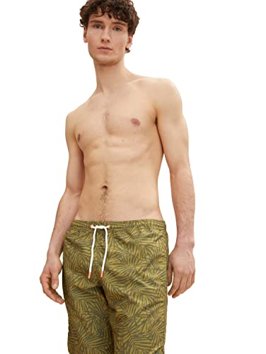 TOM TAILOR Herren Badeshorts mit Print 1030030, 29457 - Olive Tonal Palm Leaf Design, XL von TOM TAILOR